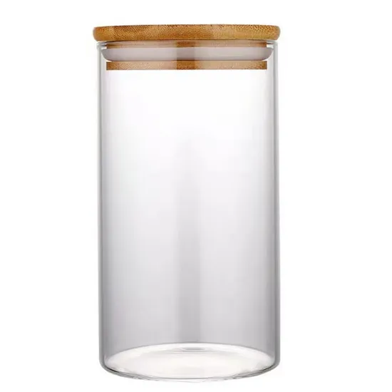 Food Storage Canister Airtight Round Bamboo Lid Glass Jar