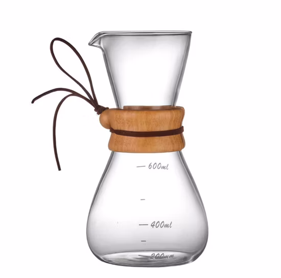 Servidor de café con cuello de madera de 500ml, olla para compartir vidrio, tetera