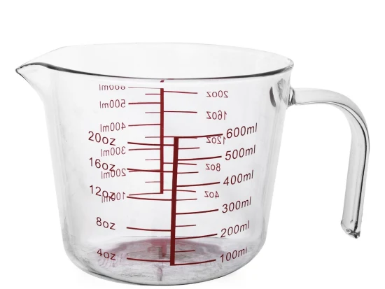 Taza medidora de vidrio para cocina casera, agua caliente, 300ml, pequeña resistencia al calor, transparente