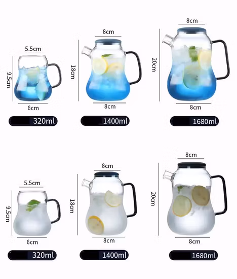 320ml/1400ml/1680ml Borosilicato transparente Agua Jugo Café Té Pote de vidrio con tapa