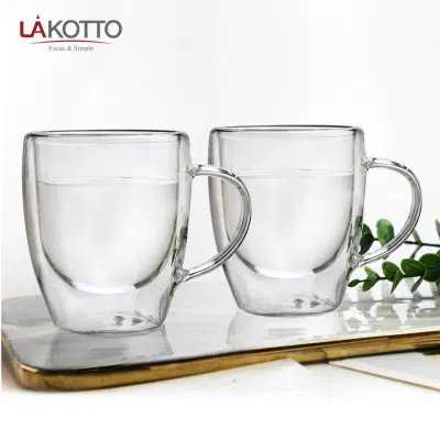 Taza transparente de doble pared de alta calidad, taza de café Lakotto, taza de leche, taza de vidrio de doble pared