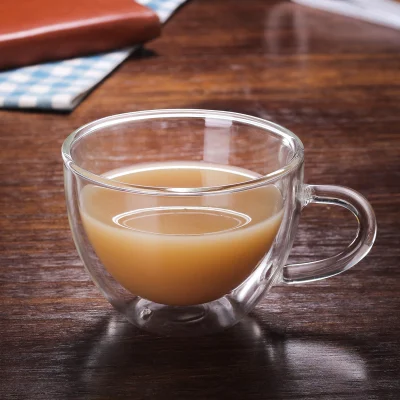 Taza de cristal resistente al calor coloreada elegante hecha a mano de la pared del doble de la taza de café