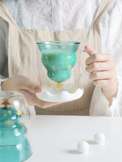 Taza de consumición hecha a mano del vidrio de la pared del doble del borosilicato de la taza de café de la taza de café del regalo hecho a mano